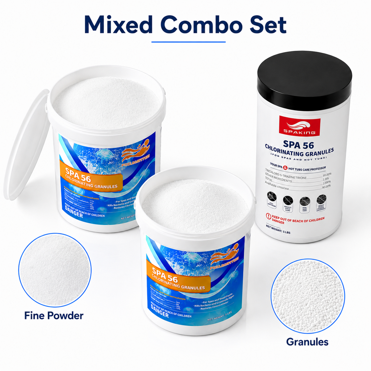 Fast-Dissolving Chlorine Powder Combo (2×3.5 lbs + 8×5 lbs + 1×3 lbs Buckets, 50 lbs Extra Large Total) | Algae & Bacteria Control | Pool/Spa/Fish Pond | Inground & Above Ground Pools