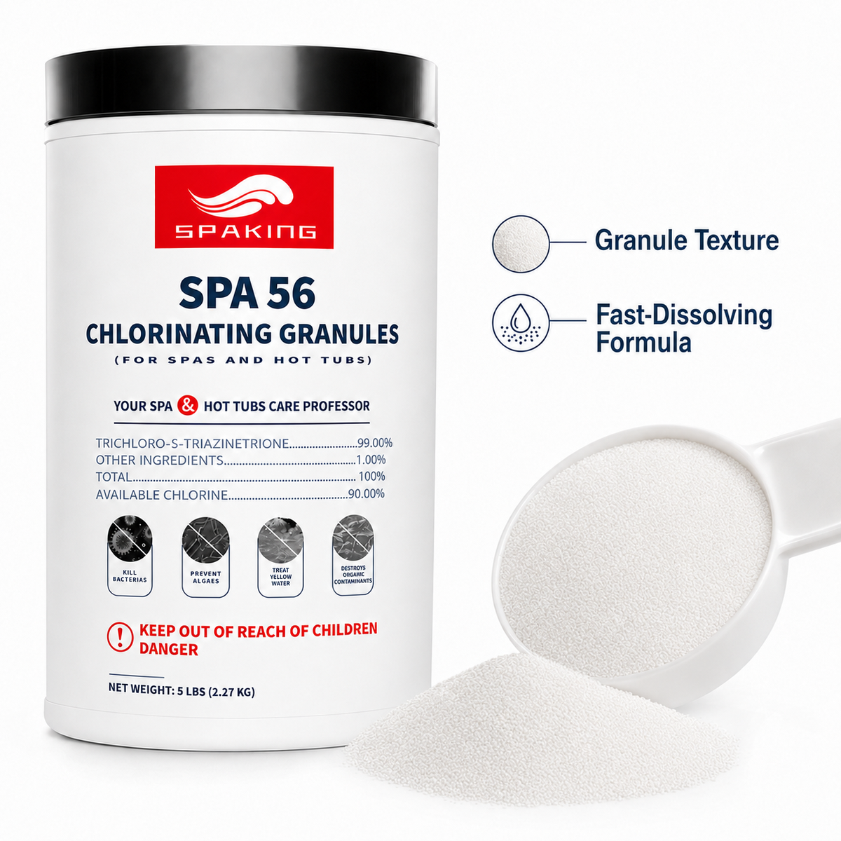 5LB Instant Chlorine Granules - Multi-Purpose Water Sanitizer for Pools, Spas & Fishponds | Fast-Acting, Long-Lasting Disinfectant
