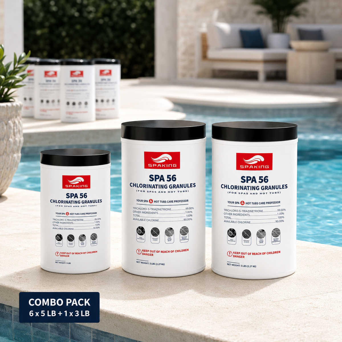 Pool Shock Chlorine Powder Value Bundle - 1x3LB + 6x5LB (33LB Total) | Fast-Dissolving, Algae Control, Crystal Clear Pool Water