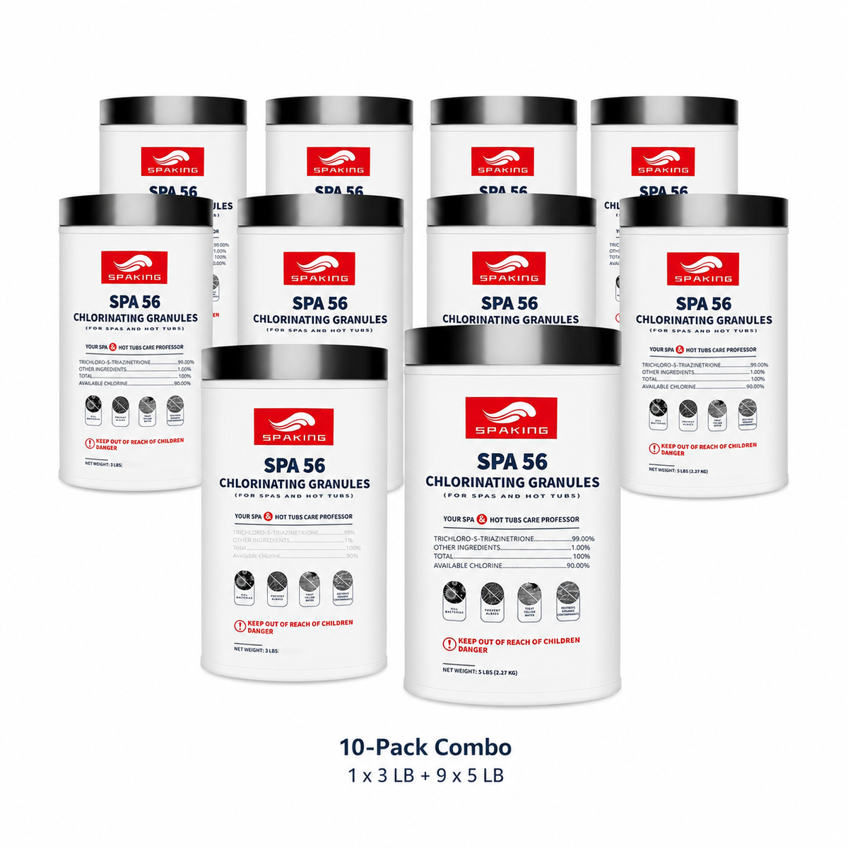 Pool Shock Mega Bundle | 1×3LB + 9×5LB Fast-Dissolving Chlorine Powder | 48LB Total Bulk Supply | Instant Clean & Algae Control | Crystal Clear Pool Water