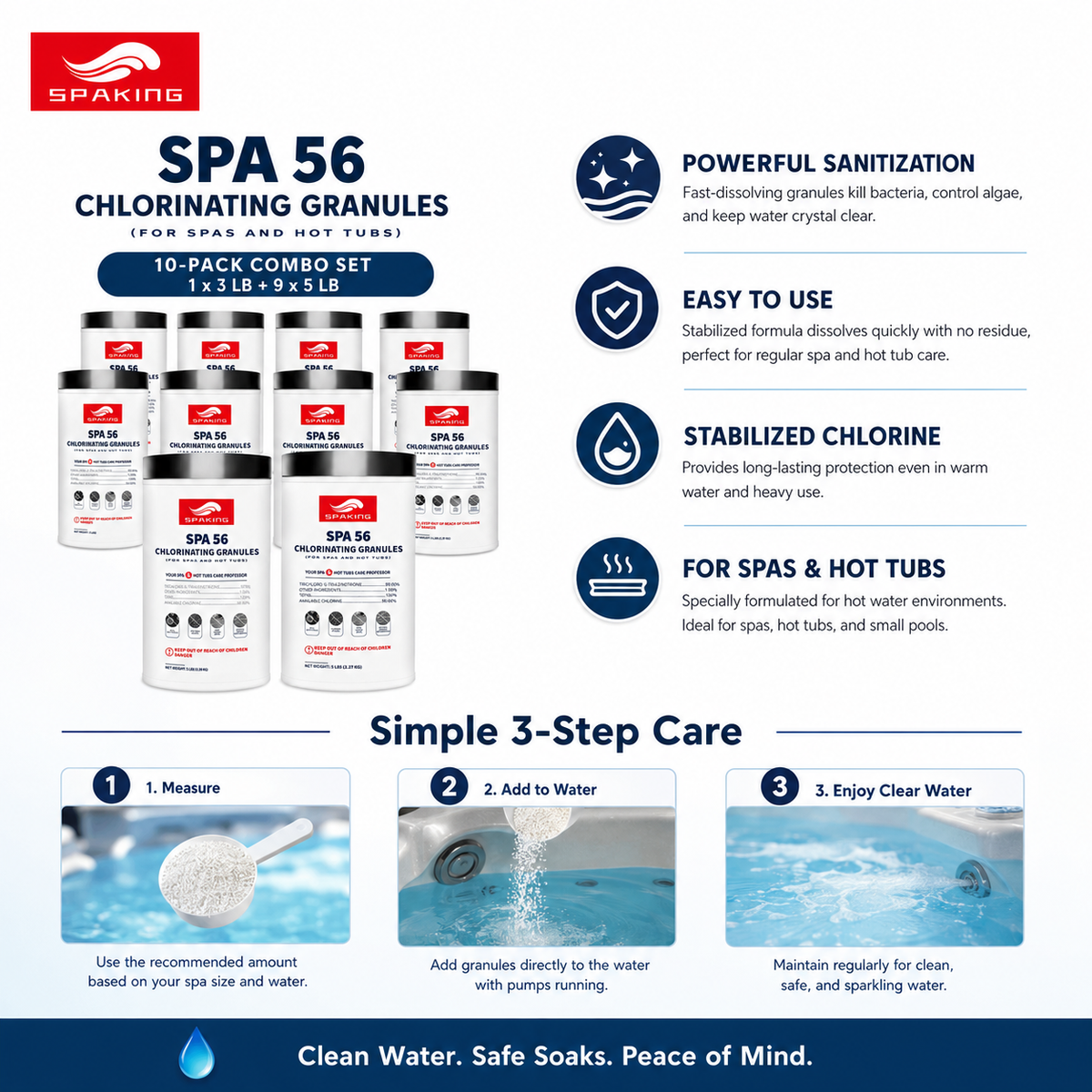 Pool Shock Mega Bundle | 1×3LB + 9×5LB Fast-Dissolving Chlorine Powder | 48LB Total Bulk Supply | Instant Clean & Algae Control | Crystal Clear Pool Water