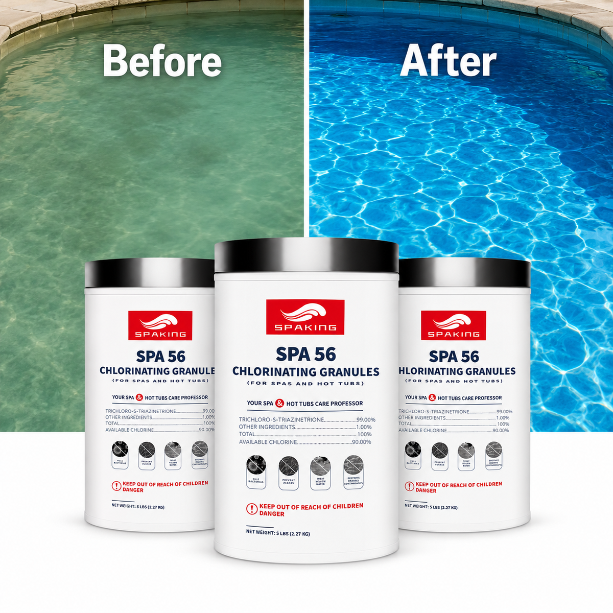 3-Pack Pool Shock Chlorine Powder (5 lbs Each, 15 lbs Total Value Bundle) | Fast-Dissolving | Algae Control | Quick Clean & Crystal Clear Water | Inground & Above Ground Pools