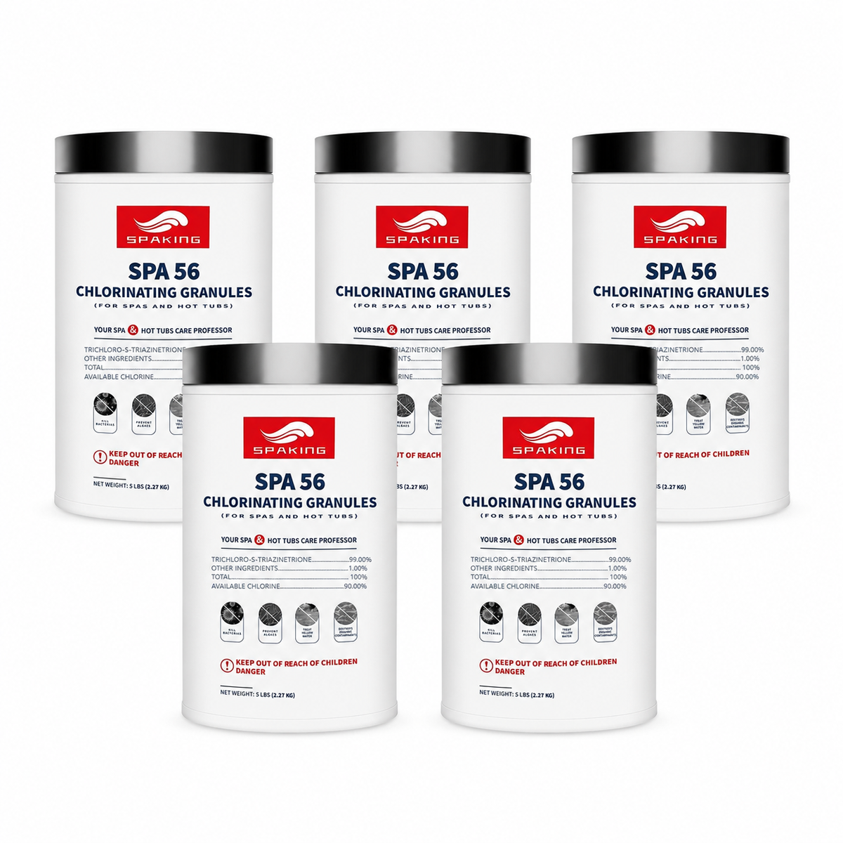 25LB Total Value: 5-Pack (5 lb Bags) of Fast-Acting Pool Chlorine Powder | Powerful Shock & Sanitizer Formula for Sparkling Clear Water in Inground & Above Ground Pools