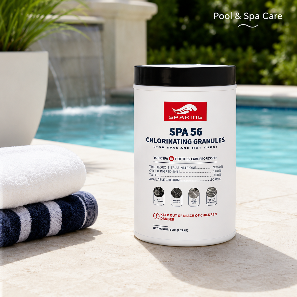 25LB Total Value: 5-Pack (5 lb Bags) of Fast-Acting Pool Chlorine Powder | Powerful Shock & Sanitizer Formula for Sparkling Clear Water in Inground & Above Ground Pools