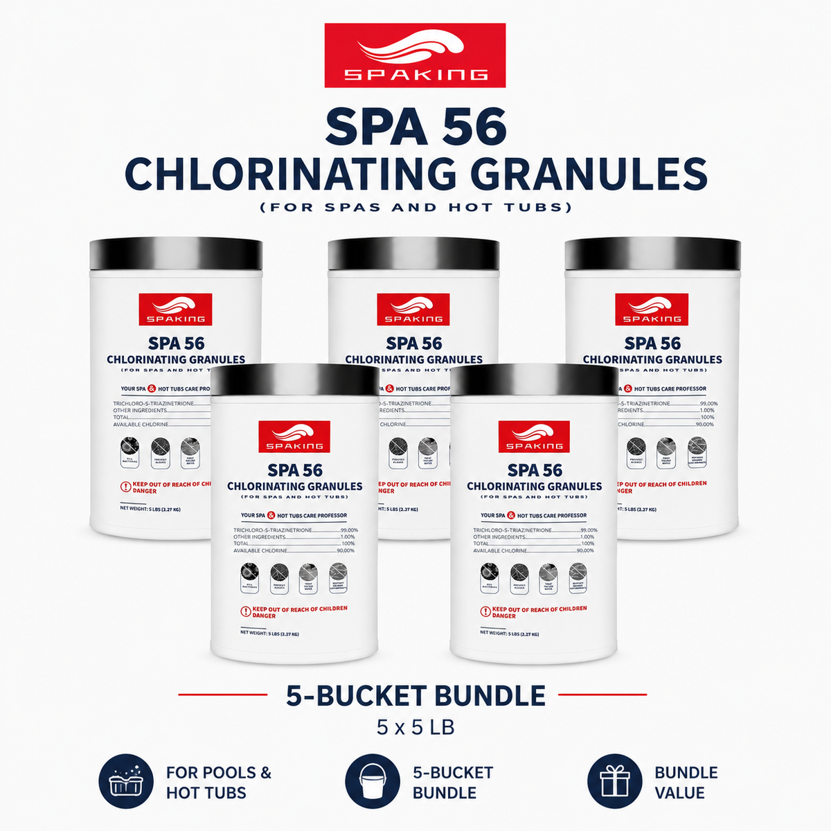 25LB Total Value: 5-Pack (5 lb Bags) of Fast-Acting Pool Chlorine Powder | Powerful Shock & Sanitizer Formula for Sparkling Clear Water in Inground & Above Ground Pools