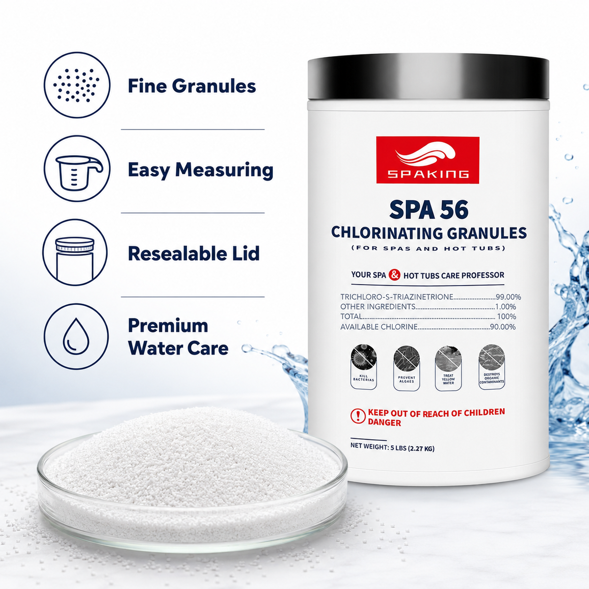 25LB Total Value: 5-Pack (5 lb Bags) of Fast-Acting Pool Chlorine Powder | Powerful Shock & Sanitizer Formula for Sparkling Clear Water in Inground & Above Ground Pools