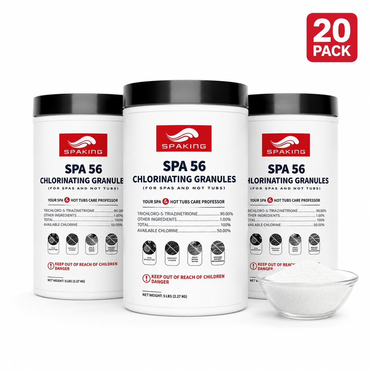 20-Pack 5LB Pool Shock Chlorine Powder (100LB Total) | Fast-Dissolving | Algae Control & Crystal Clear Pool Water | Value Bundle