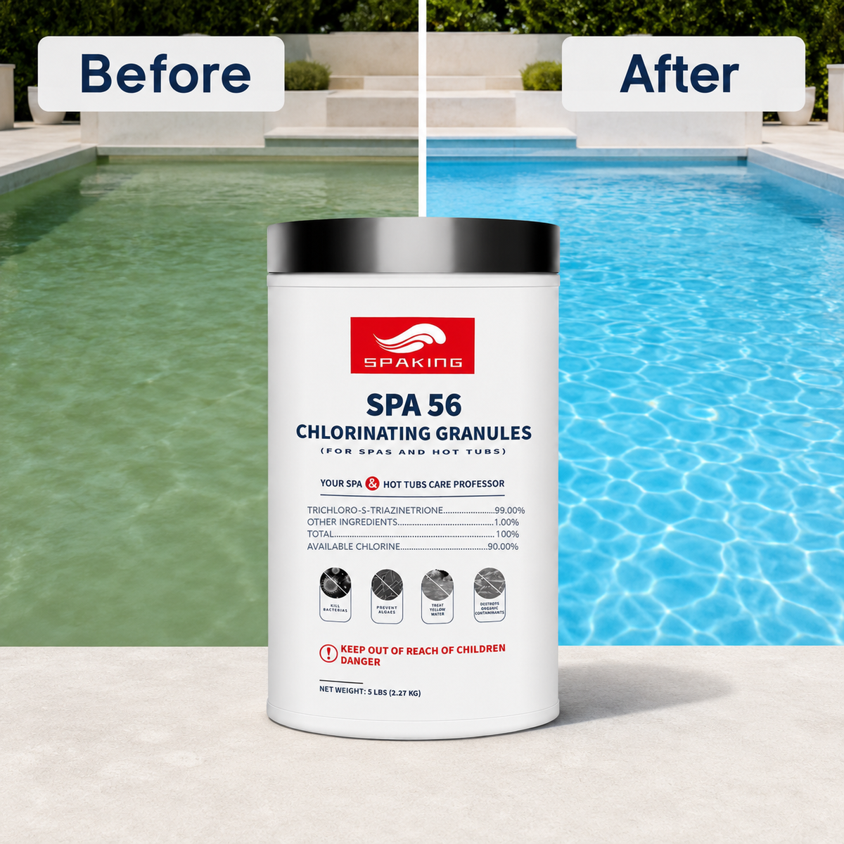 50 LB (10-Pack) Pool Chlorine Shock Powder - Fast-Dissolving, Quick Clean & Algae Removal