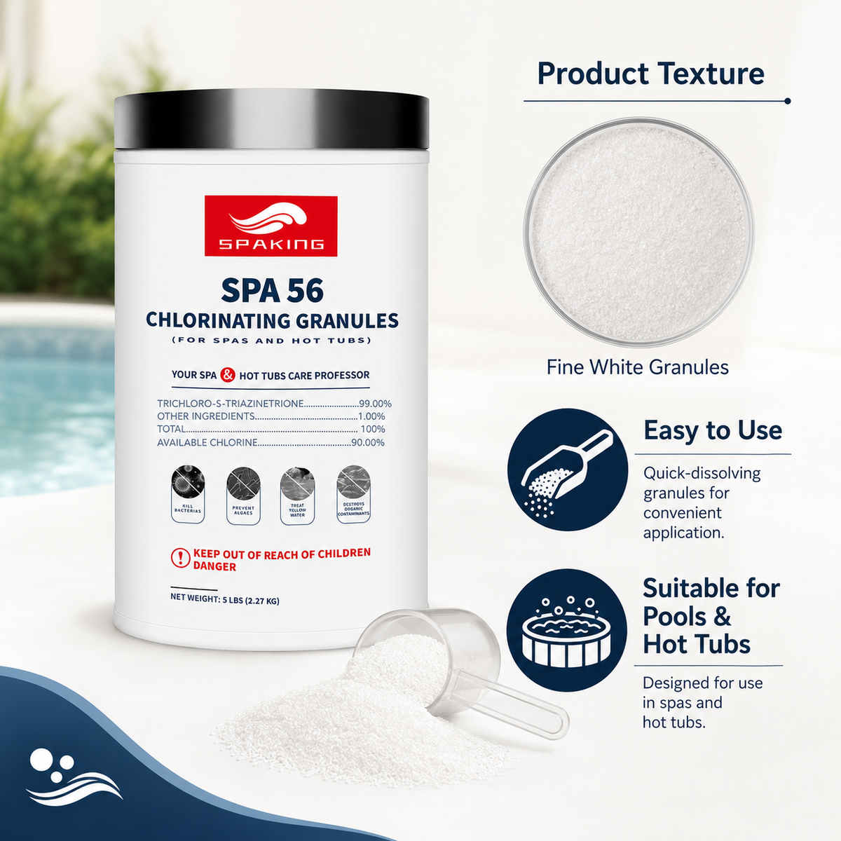 50 LB (10-Pack) Pool Chlorine Shock Powder - Fast-Dissolving, Quick Clean & Algae Removal