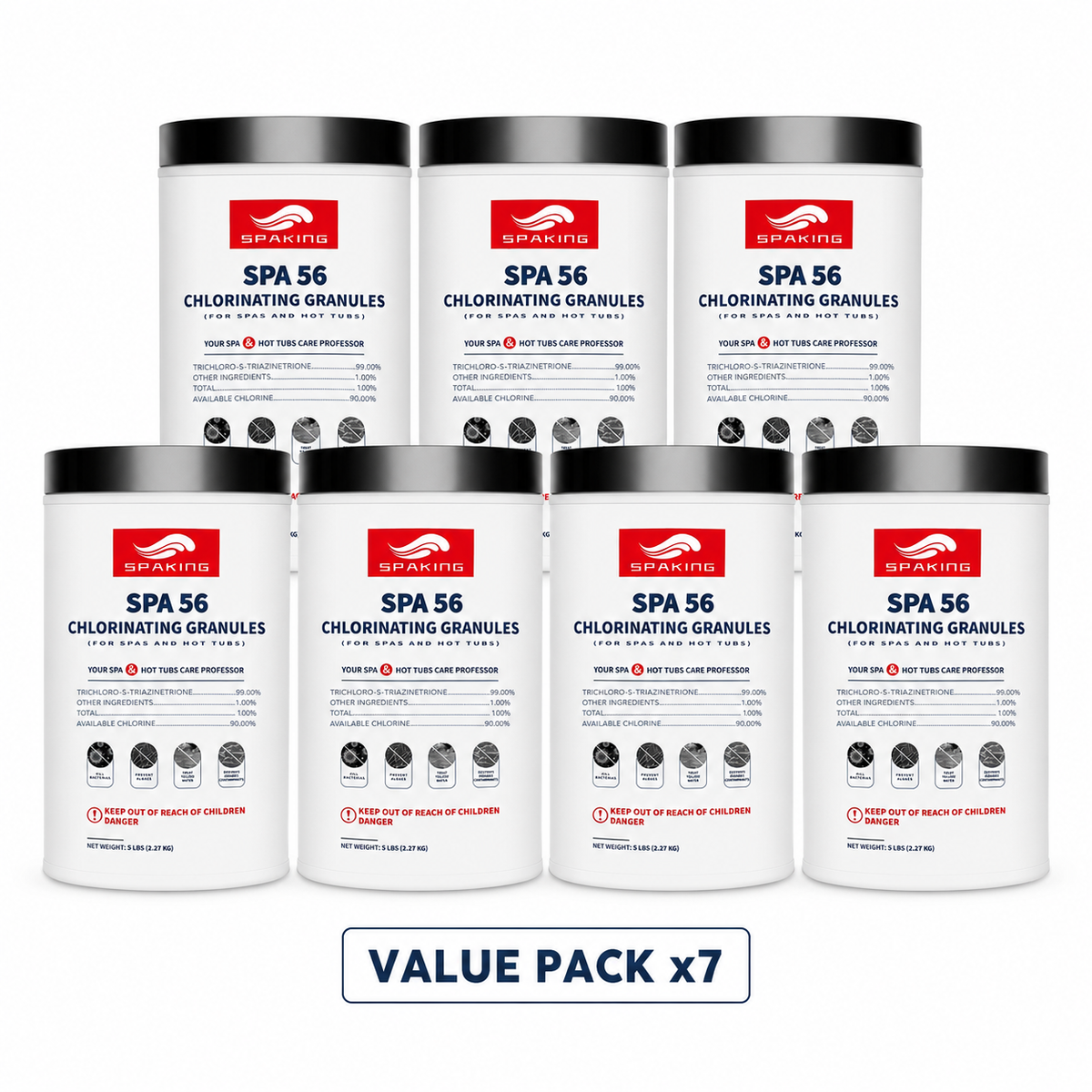 35LB Total Bulk Pool Shock: 7-Pack of 5LB Fast-Dissolving Chlorine Granules | For Quick Clean, Crystal Clear Water & Effective Algae Control
