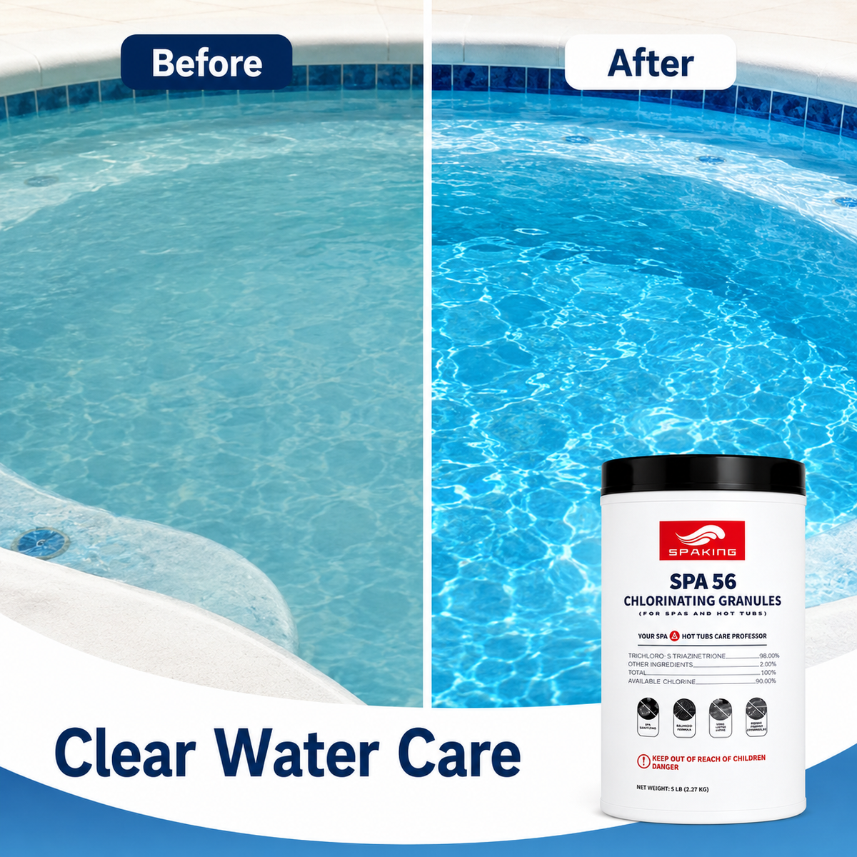 30LB Total Pool Shock Bulk Pack: 6x5lb Fast-Acting Chlorine Granules | Weekly Maintenance for Quick Clean, Algae-Free & Sparkling Clear Pool Water