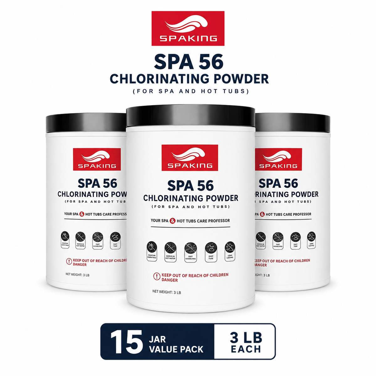 15-Pack Pool Shock (3 lbs Each, 45 lbs Total) | EPA-Registered Fast-Dissolving Chlorine Powder | Algae Control | Fast Clean & Crystal Clear Water | Inground & Above Ground Pools