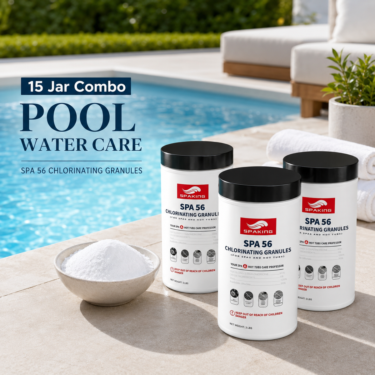 15-Pack Pool Shock (3 lbs Each, 45 lbs Total) | EPA-Registered Fast-Dissolving Chlorine Powder | Algae Control | Fast Clean & Crystal Clear Water | Inground & Above Ground Pools