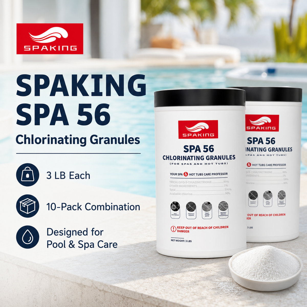The Ultimate Bulk Bundle: 30LB Total of Fast-Acting Chlorine Granules (10-Pack) | Your Complete Solution for Sparkling Water, Algae Prevention & Effortless Pool Care