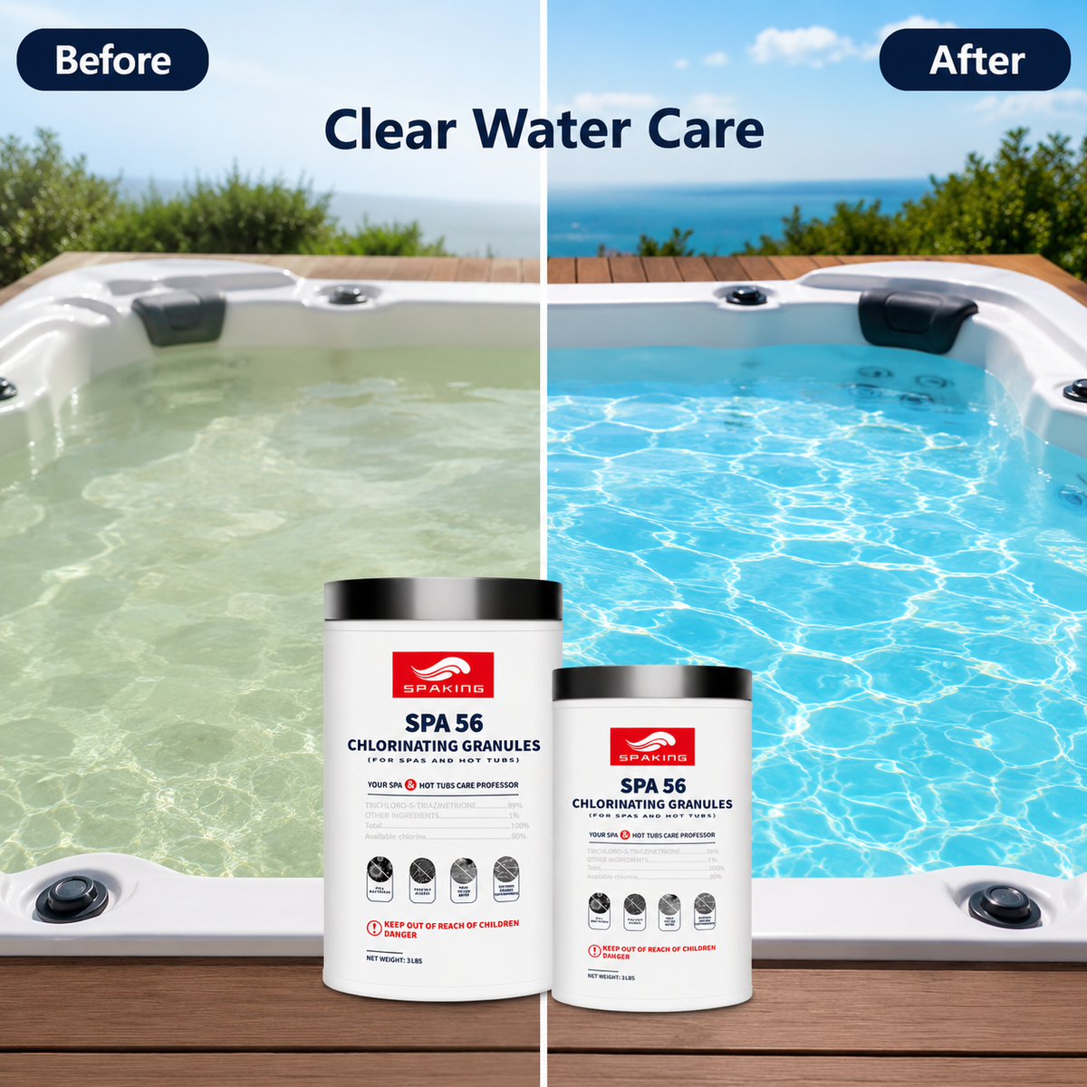 8-Pack Pool Chlorine Powder (3 lbs Per Bucket) | Fast-Acting Pool Shock Sanitizer | Keeps Water Crystal Clear | Summer Essentials & Pool Must-Haves | Inground & Above Ground Pools