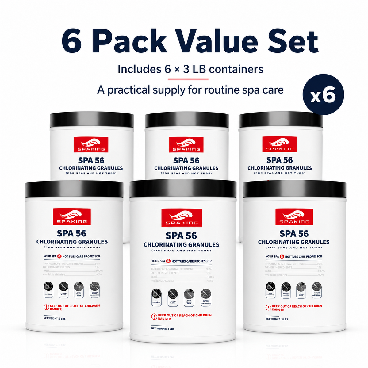 6-Pack 3lb Pool Chlorine Shock Powder | Fast-Acting Sanitizer for All Pools | Keep Water Crystal Clear | Summer Pool Must-Haves