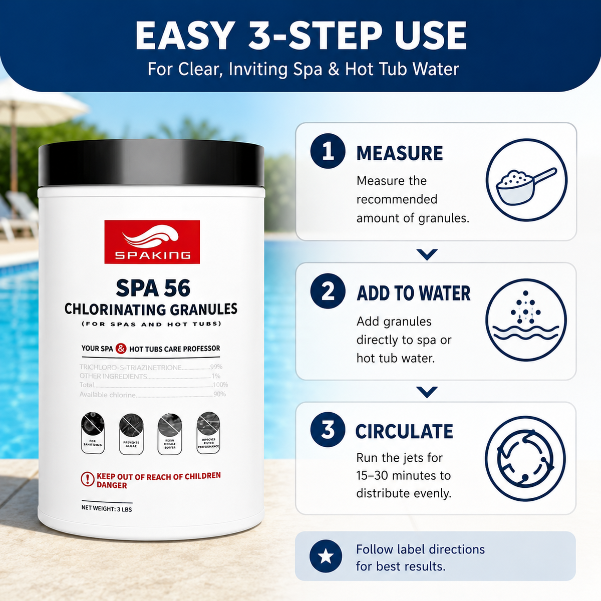 4-Pack 3lb Pool Chlorine Shock Powder | Fast-Acting Sanitizer for All Pools | Keep Water Crystal Clear | Summer Pool Must-Haves