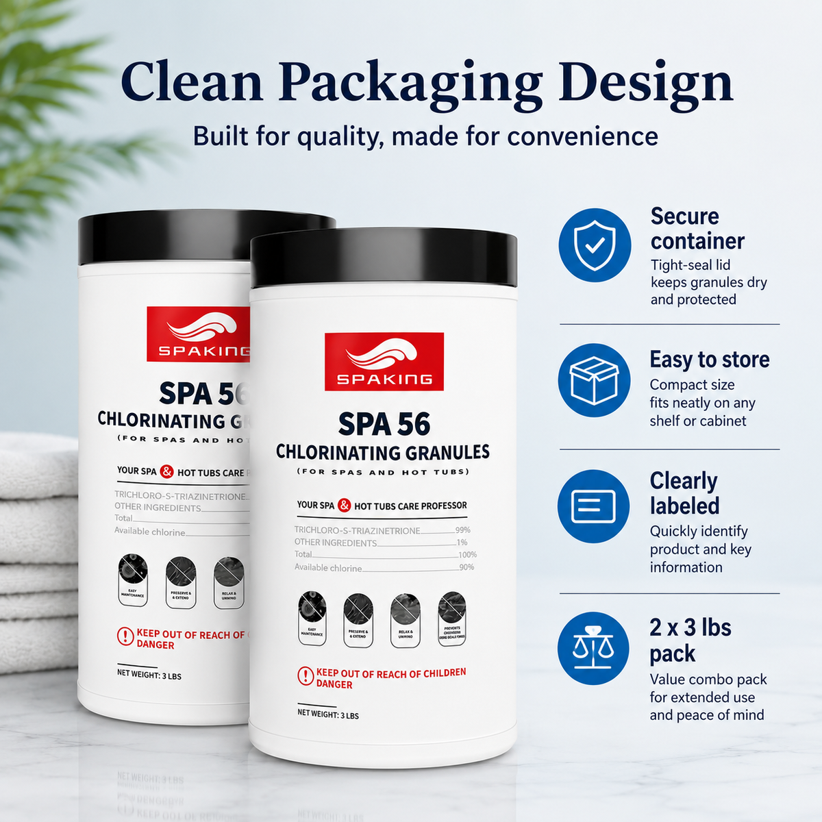 2-Pack 3LB Pool Shock Chlorine Powder (6LB Total Bulk) | Fast-Dissolving | Algae Control & Crystal Clear Pool Water
