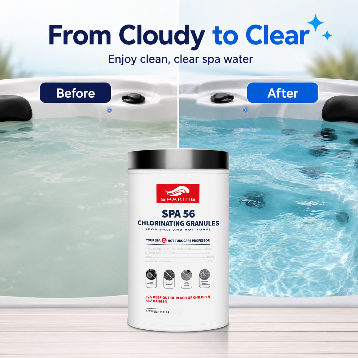 3LB Instant Chlorine Granules | Multi-Purpose Water Sanitizer for Pools, Spas & Fish Ponds | Fast-Acting & Long-Lasting Disinfectant