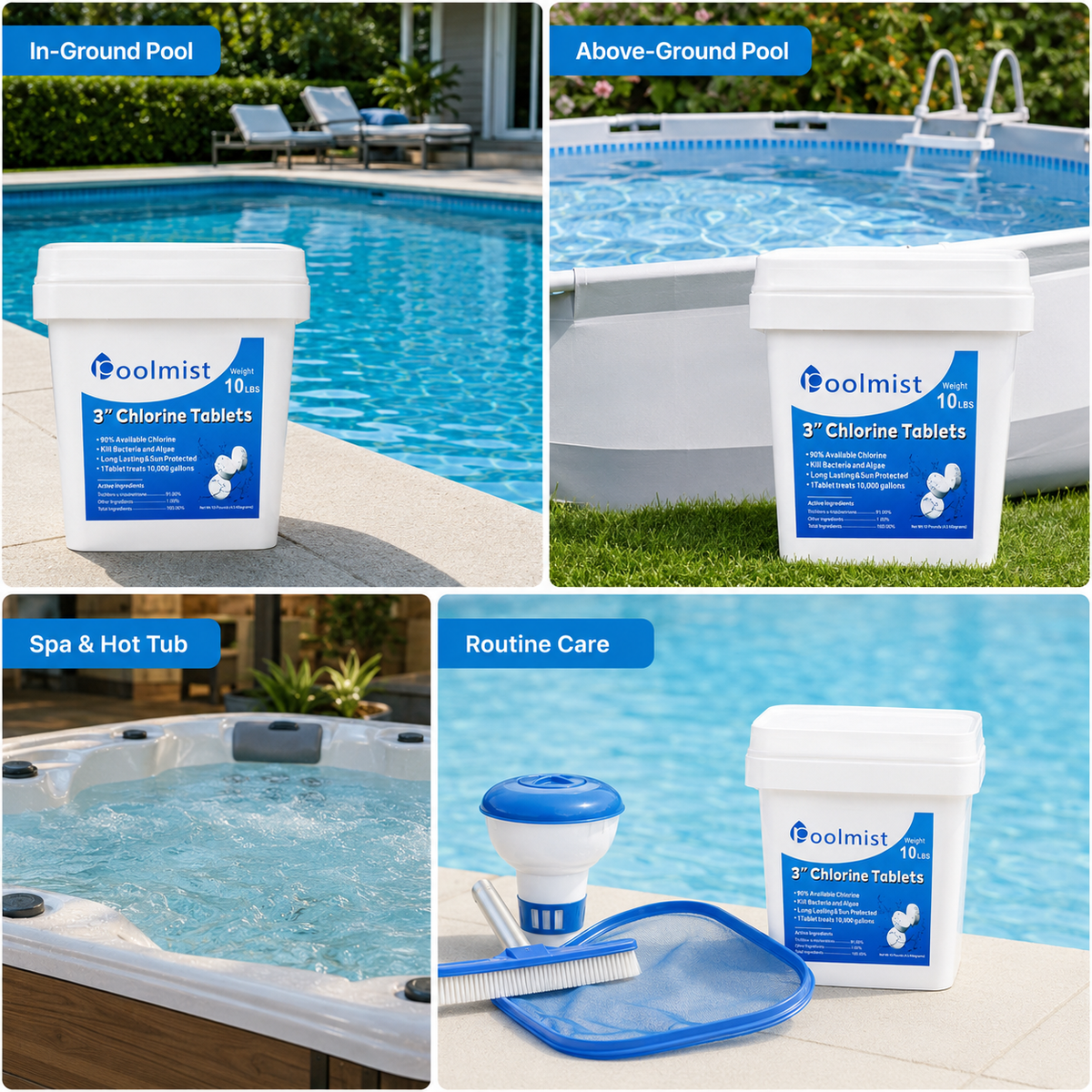 Stabilized 3-Inch Chlorine Tablets - 2 Pack (20LB Total) | Long-Lasting Pool Maintenance for Continuous Algae Control & Crystal Clear Water