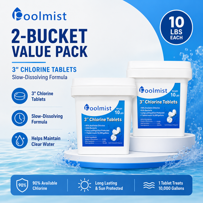 Stabilized 3-Inch Chlorine Tablets - 2 Pack (20LB Total) | Long-Lasting Pool Maintenance for Continuous Algae Control & Crystal Clear Water