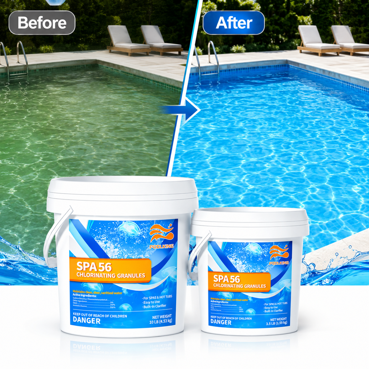 Bulk Pool Shock Chlorine Powder – 10 Pack x 3.5LB (35LB Total), Fast-Dissolving Sanitizer & Water Clarifier for Quick Clean, Algae Control in Pools & Spas