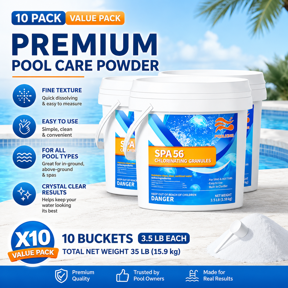 Bulk Pool Shock Chlorine Powder – 10 Pack x 3.5LB (35LB Total), Fast-Dissolving Sanitizer & Water Clarifier for Quick Clean, Algae Control in Pools & Spas