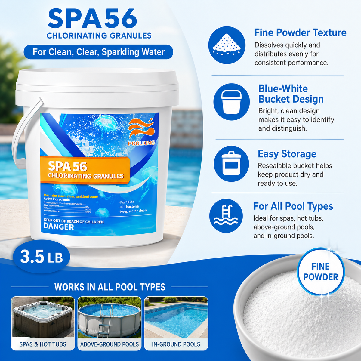 12-Pack Pool Chlorine Powder (3.5 lbs Per Bag) | Fast-Acting Shock Sanitizer | Clears Cloudy Water Fast | EPA-Registered | Inground & Above Ground Pools