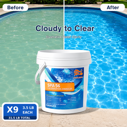 9-Pack Pool Chlorine Powder (3.5 lbs Per Bag) | Fast-Acting Shock Sanitizer | Keep Pool Water Crystal Clear | Inground & Above Ground Pools