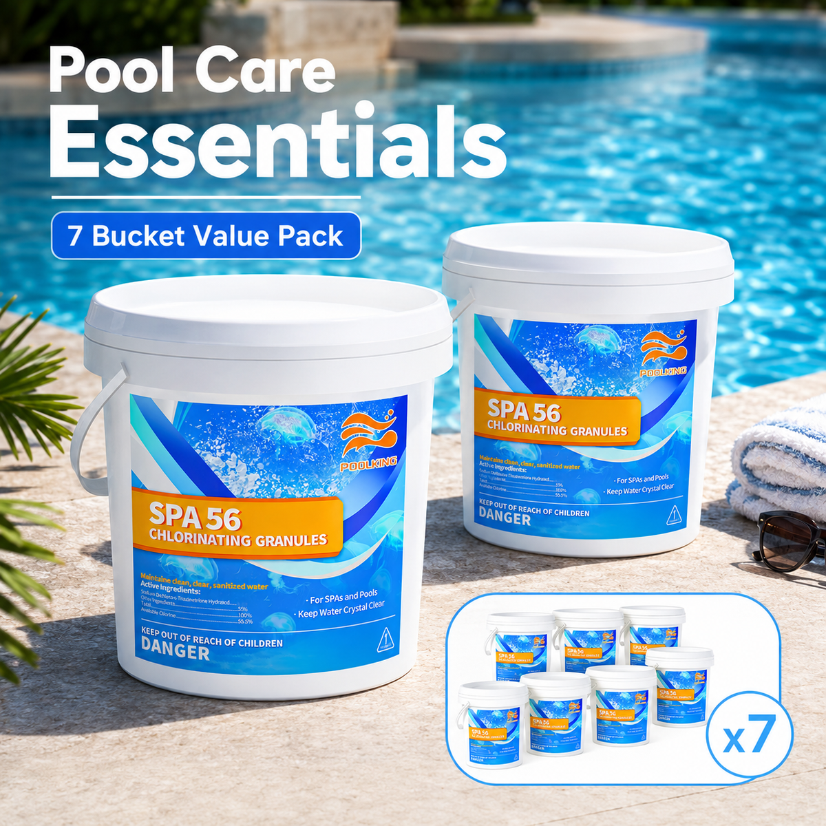 7-Pack Pool Chlorine Powder (3.5 lbs Per Bag) | Fast-Acting Pool Shock Sanitizer | Clears Cloudy Water & Controls Algae | For Inground & Above Ground Pools