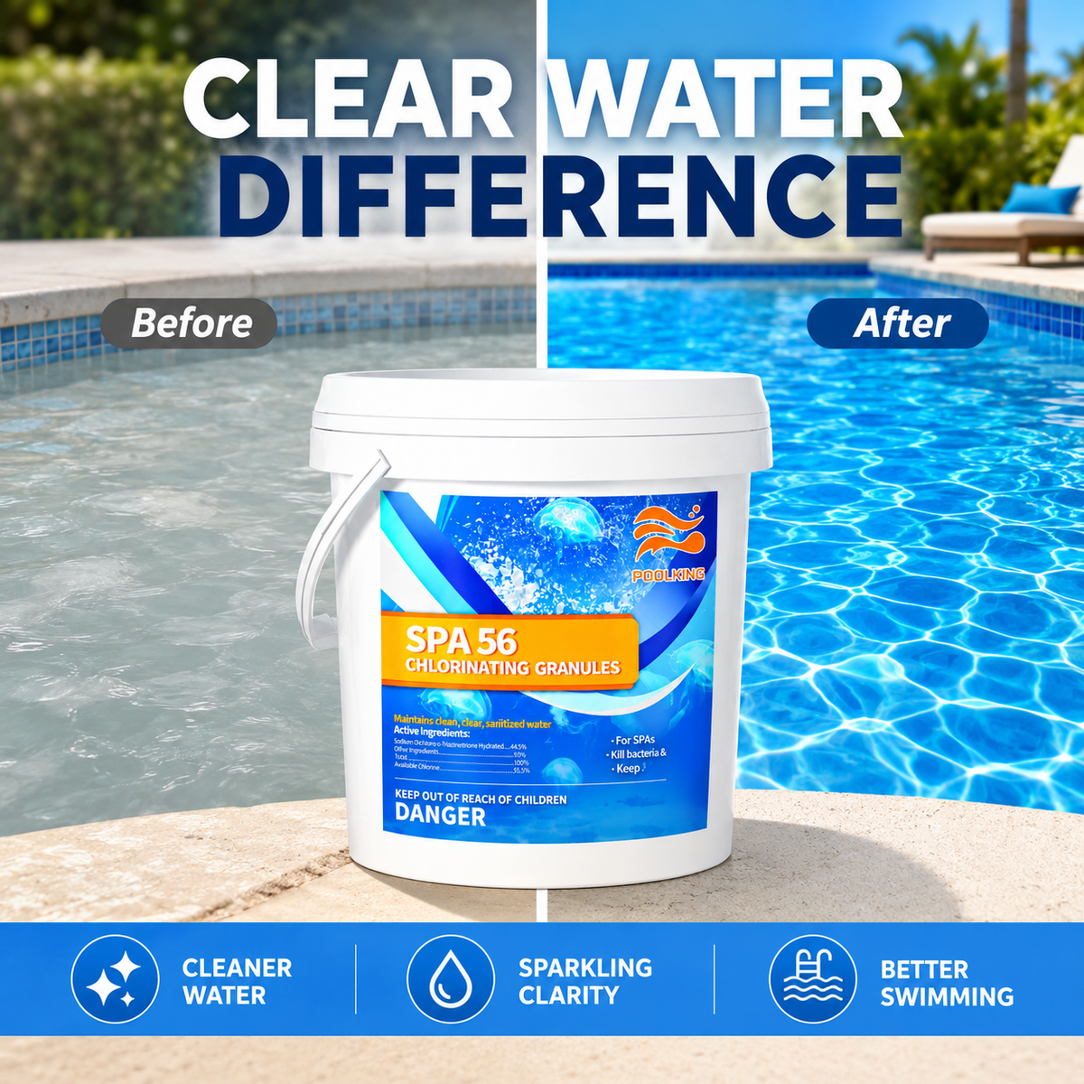 6-Pack Pool Chlorine Powder (3.5 lbs Per Bag) | Fast-Acting Pool Shock Sanitizer | Keeps Pool Water Crystal Clear | Inground & Above Ground Pools