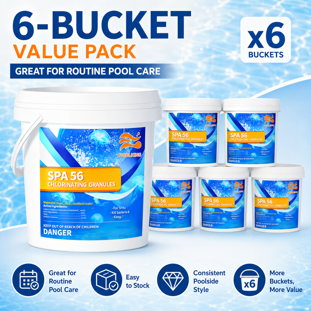 6-Pack Pool Chlorine Powder (3.5 lbs Per Bag) | Fast-Acting Pool Shock Sanitizer | Keeps Pool Water Crystal Clear | Inground & Above Ground Pools
