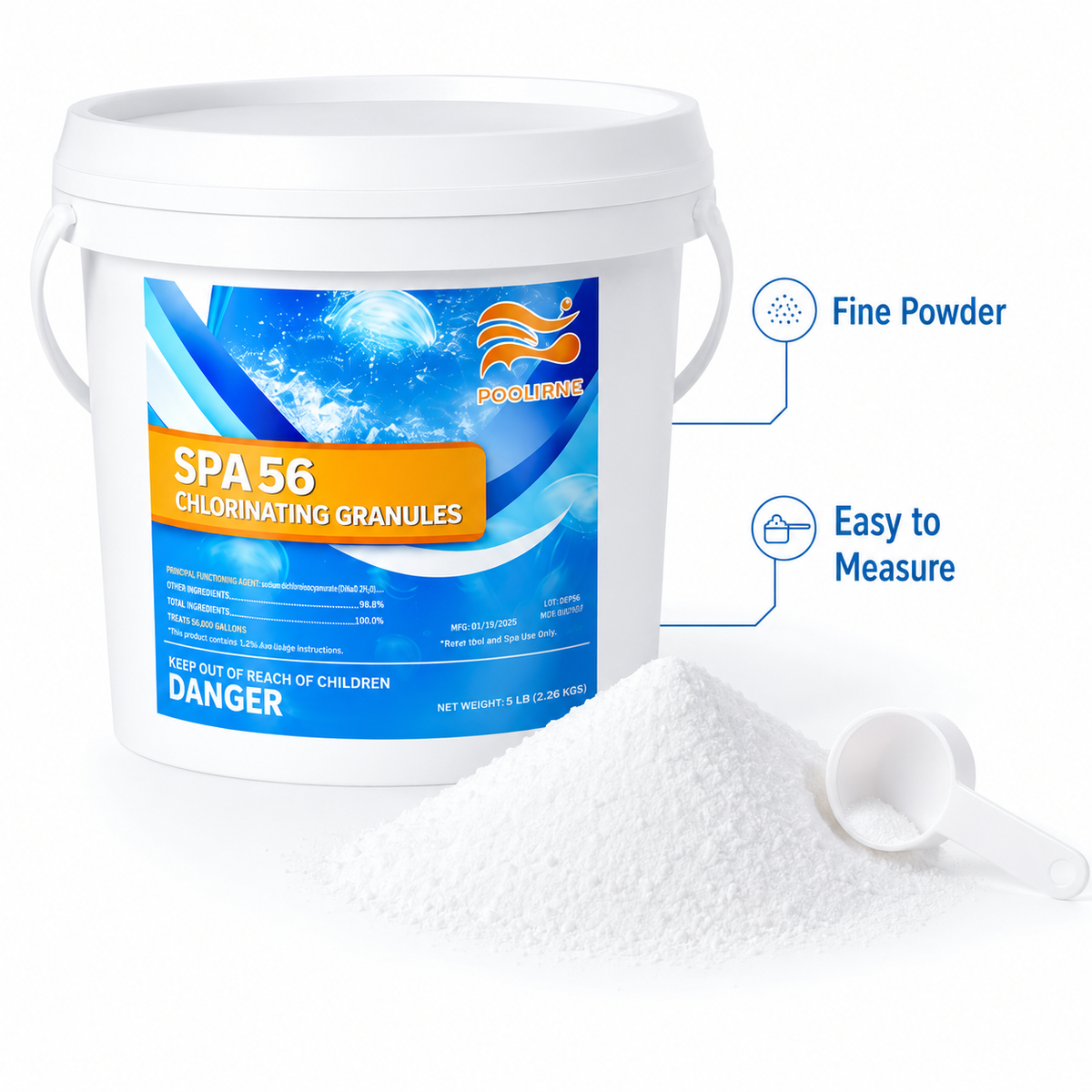 Bulk Pool Shock Chlorine Powder – 4 Pack x 3.5LB (14LB Total), Fast-Dissolving Sanitizer & Water Clarifier for Quick Clean, Algae Control in Pools & Spas