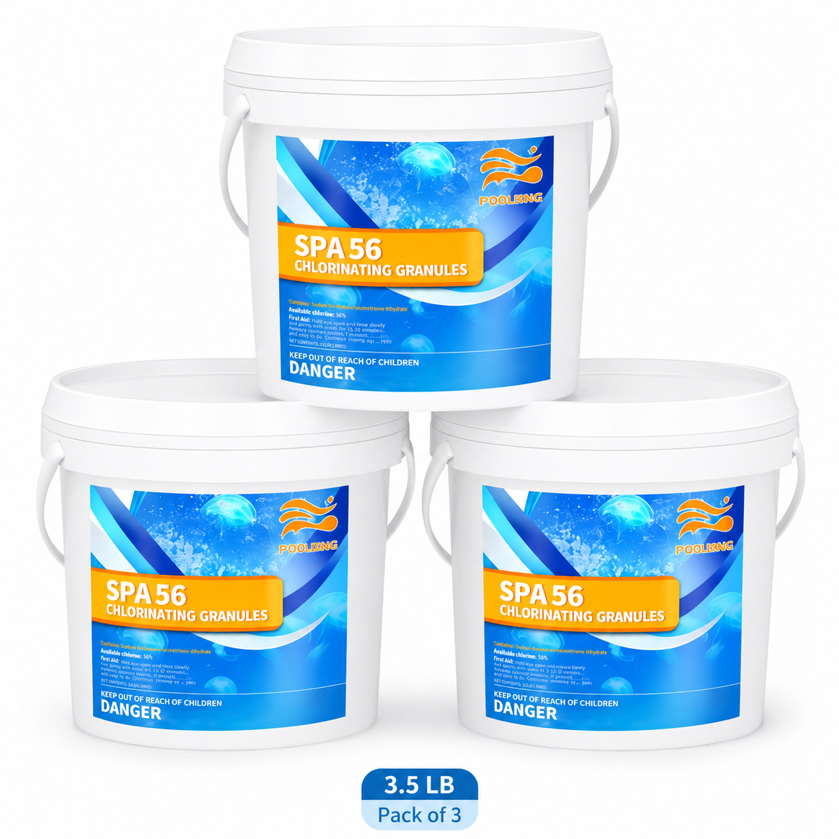 3-Pack Pool Chlorine Powder (3.5 lbs Per Bucket) | Fast-Acting Pool Shock Sanitizer | Keeps Pool Water Crystal Clear | Inground & Above Ground Pools