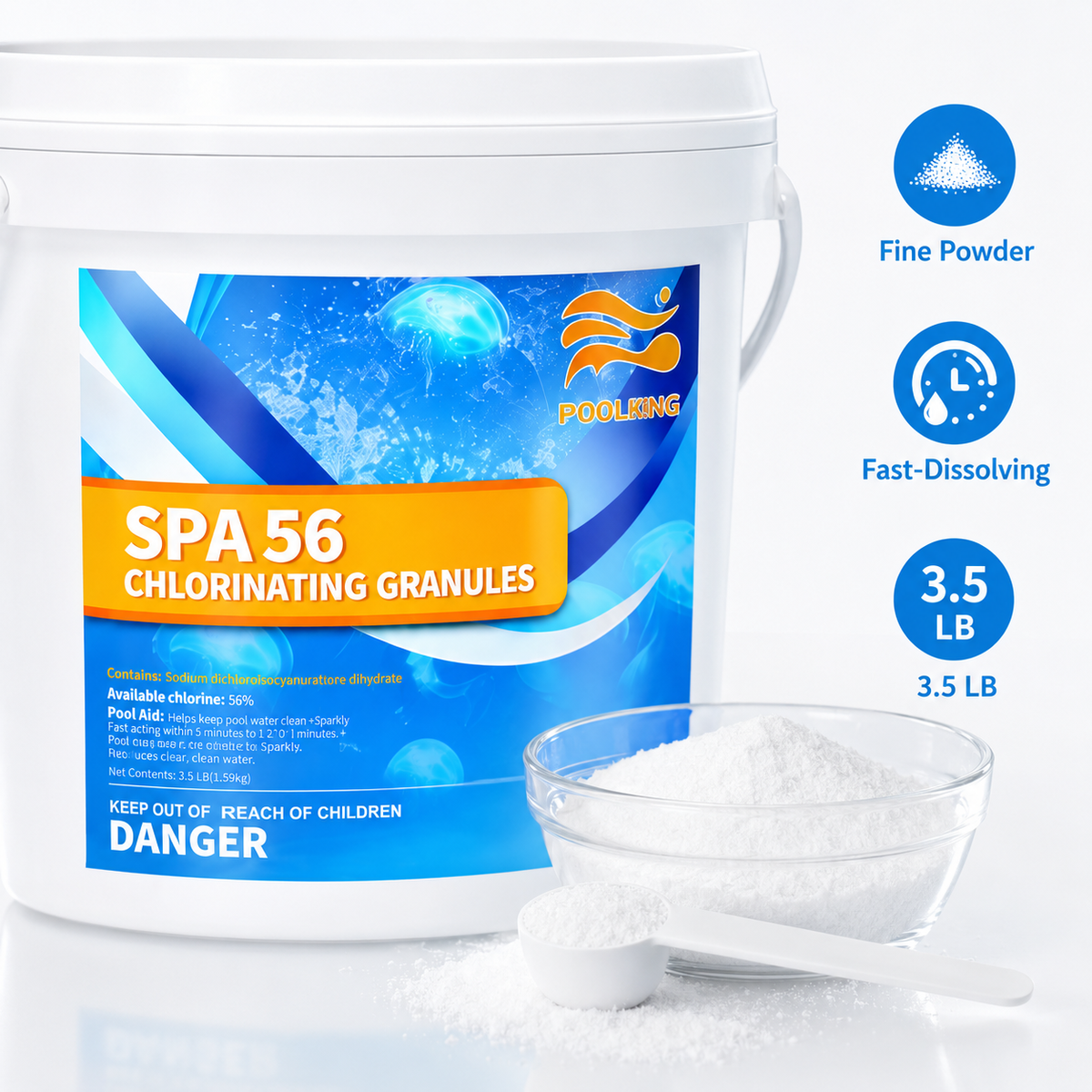 3-Pack Pool Chlorine Powder (3.5 lbs Per Bucket) | Fast-Acting Pool Shock Sanitizer | Keeps Pool Water Crystal Clear | Inground & Above Ground Pools