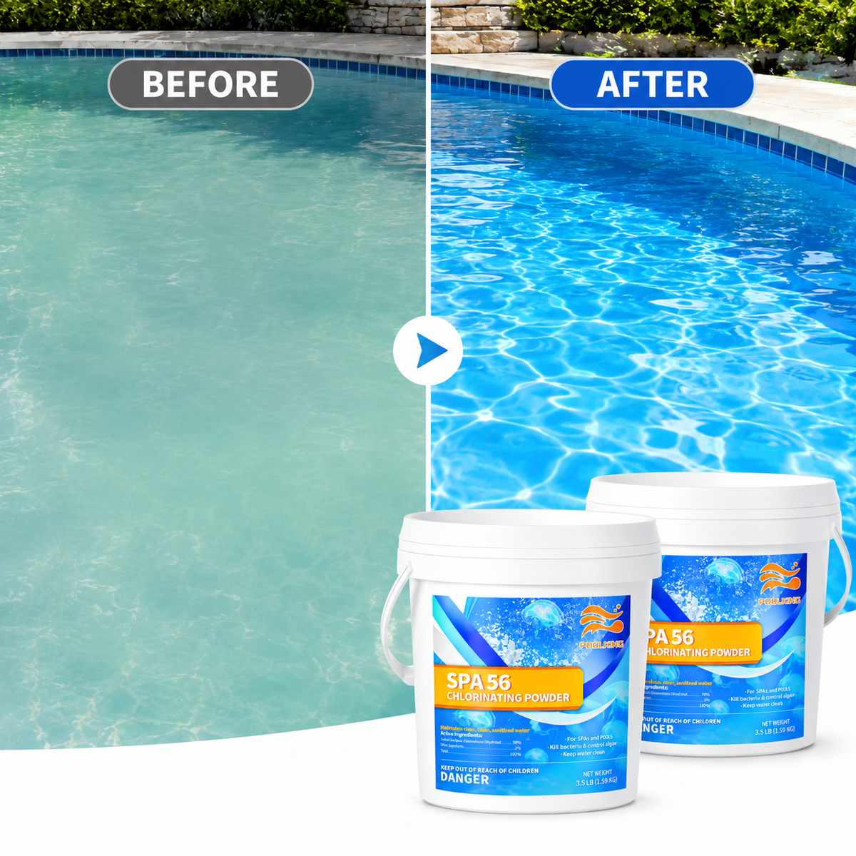 2-Bucket Instant Chlorine Pellets Value Pack (3.5 lbs Per Bucket, 7 lbs Total) | EPA-Registered | Fast-Acting Pool Sanitizer | Hassle-Free Cleaning | Inground & Above Ground Pools