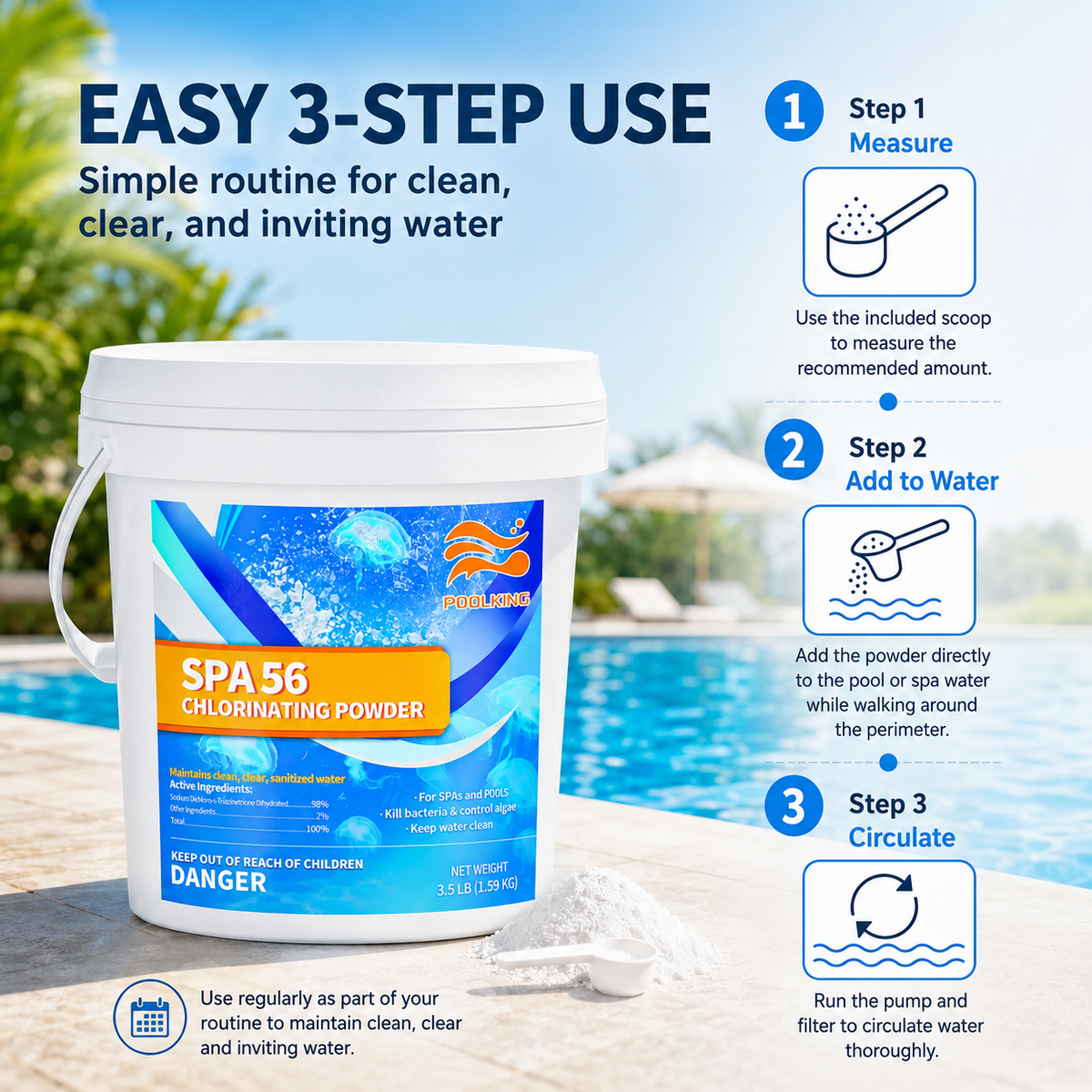 2-Bucket Instant Chlorine Pellets Value Pack (3.5 lbs Per Bucket, 7 lbs Total) | EPA-Registered | Fast-Acting Pool Sanitizer | Hassle-Free Cleaning | Inground & Above Ground Pools