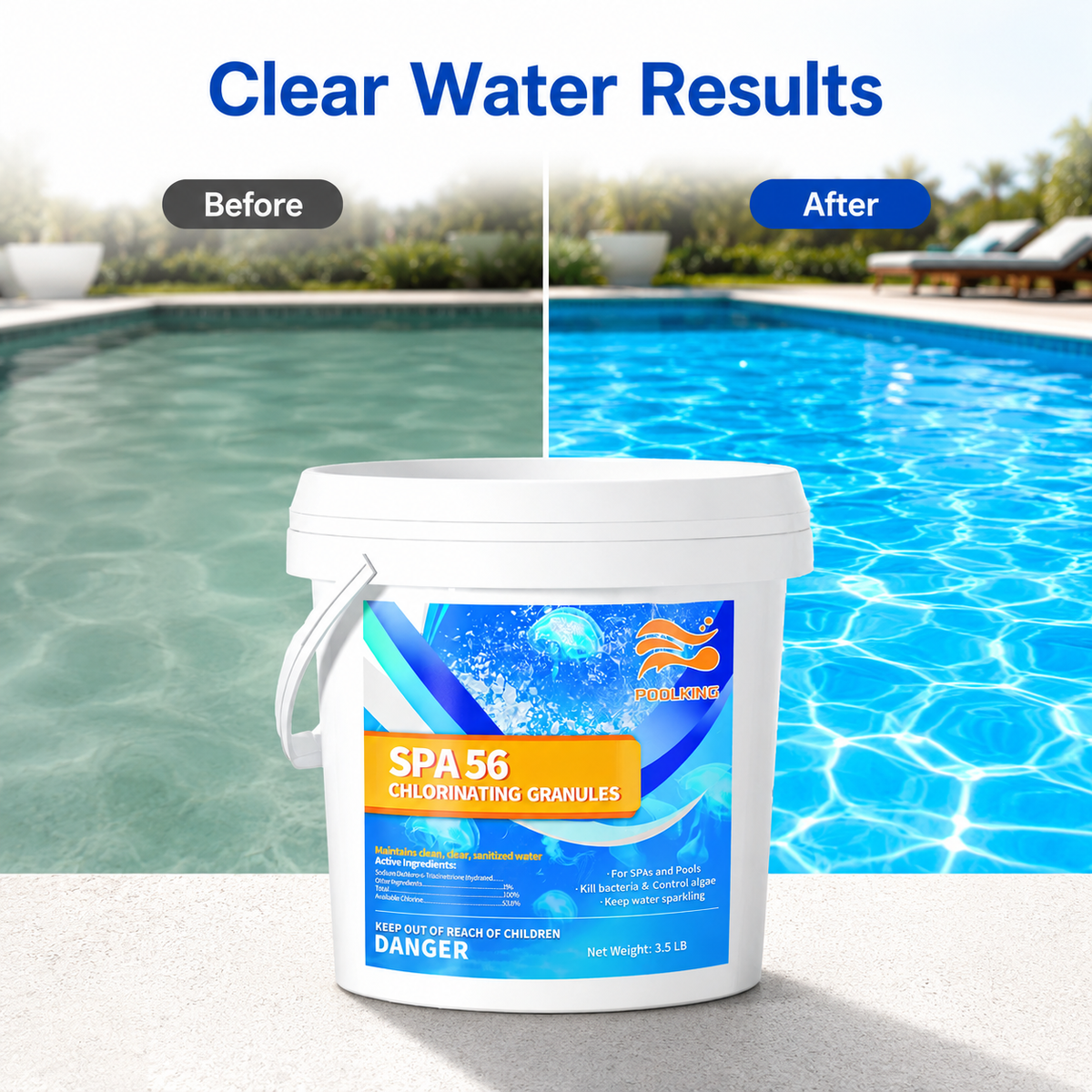 Quick Water Rescue: 3.5 LB Instant Chlorine Powder | Rapid Sanitizer for Emergency Disinfection of Pools, Spas, and Ornamental Ponds