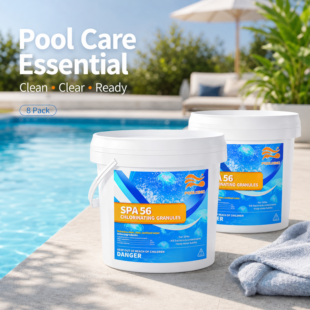 8-Pack Pool Chlorine Powder (3.5 lbs Per Bag) | Fast-Acting Shock Sanitizer | Keeps Pool Water Crystal Clear | Inground & Above Ground Pools