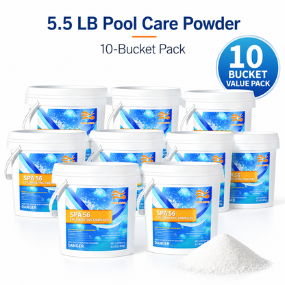 Bulk Pool Chlorine Powder 55 LB - 10 Pack of 5.5 lb Fast-Dissolving Shock, Sanitizer & Water Clarifier for Large Inground/Above Ground Pools & Spas