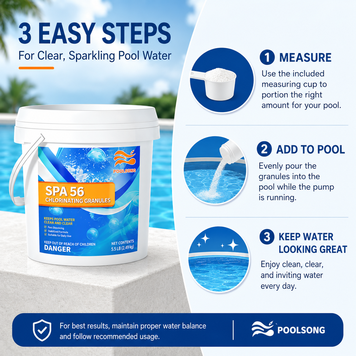 Bulk Pool Chlorine Powder 55 LB - 10 Pack of 5.5 lb Fast-Dissolving Shock, Sanitizer & Water Clarifier for Large Inground/Above Ground Pools & Spas