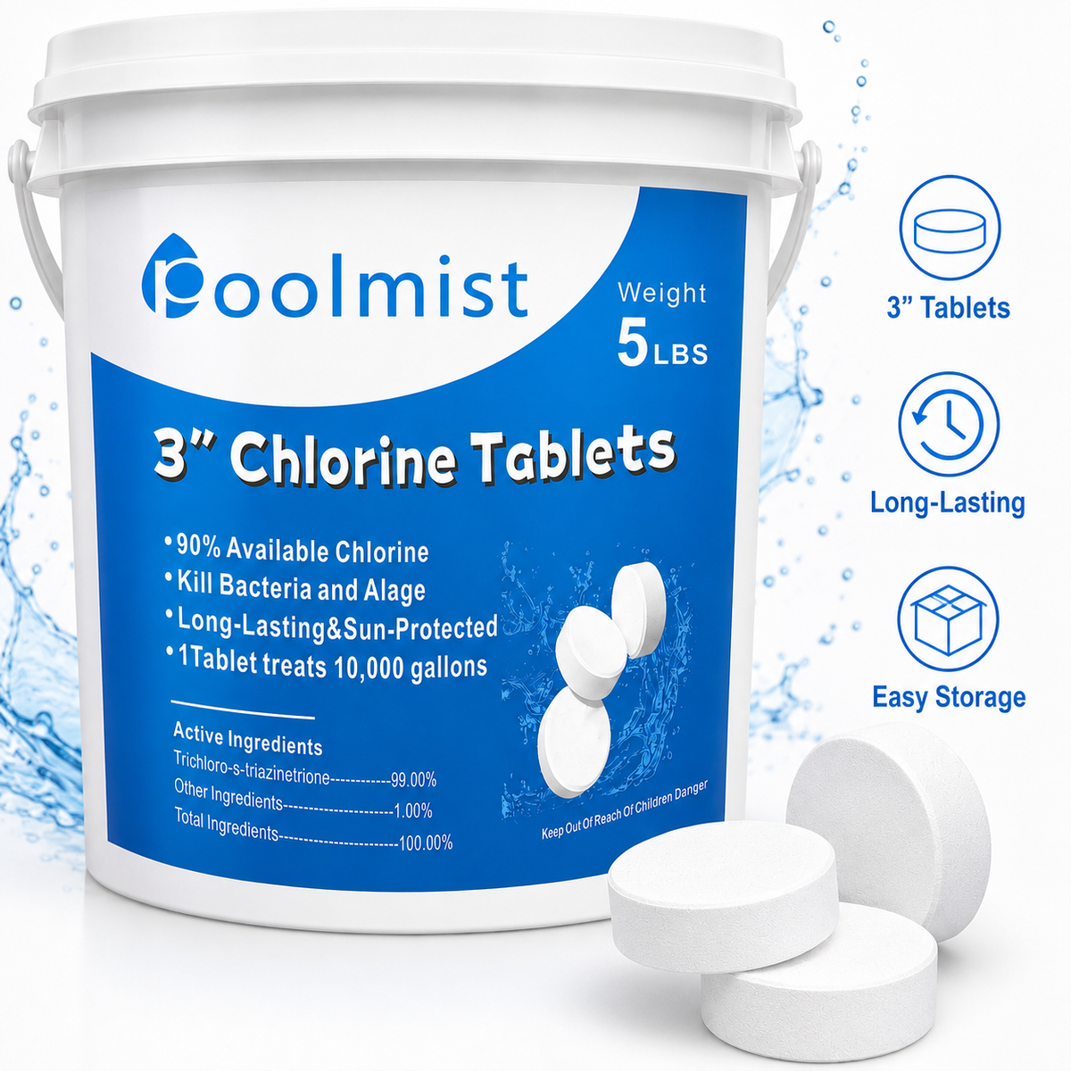 3-Inch Swimming Pool Chlorine Tablets | Fast-Acting & Long-Lasting | Durable Formula | Crystal Clear Water Quality