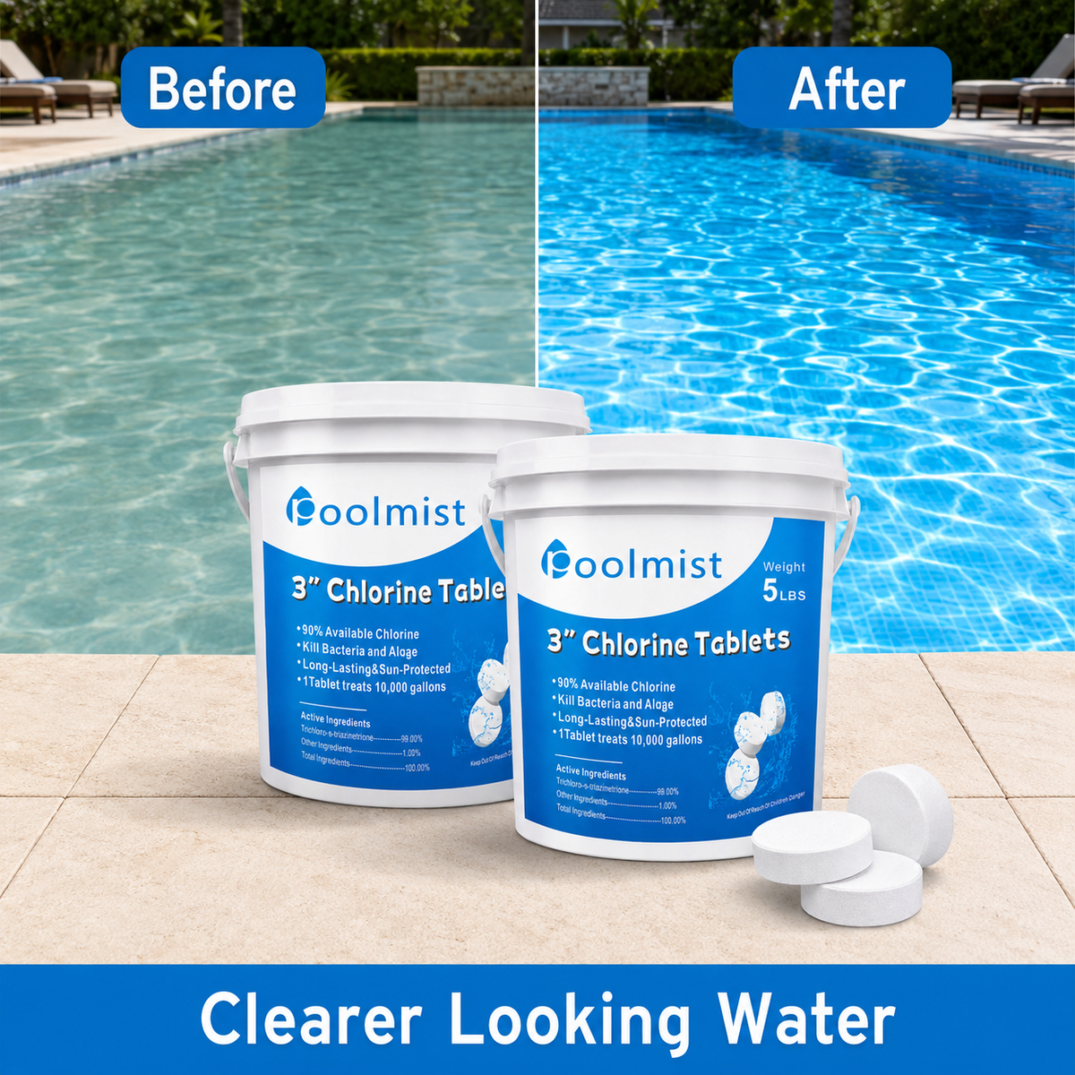 3-Inch Swimming Pool Chlorine Tablets | Fast-Acting & Long-Lasting | Durable Formula | Crystal Clear Water Quality