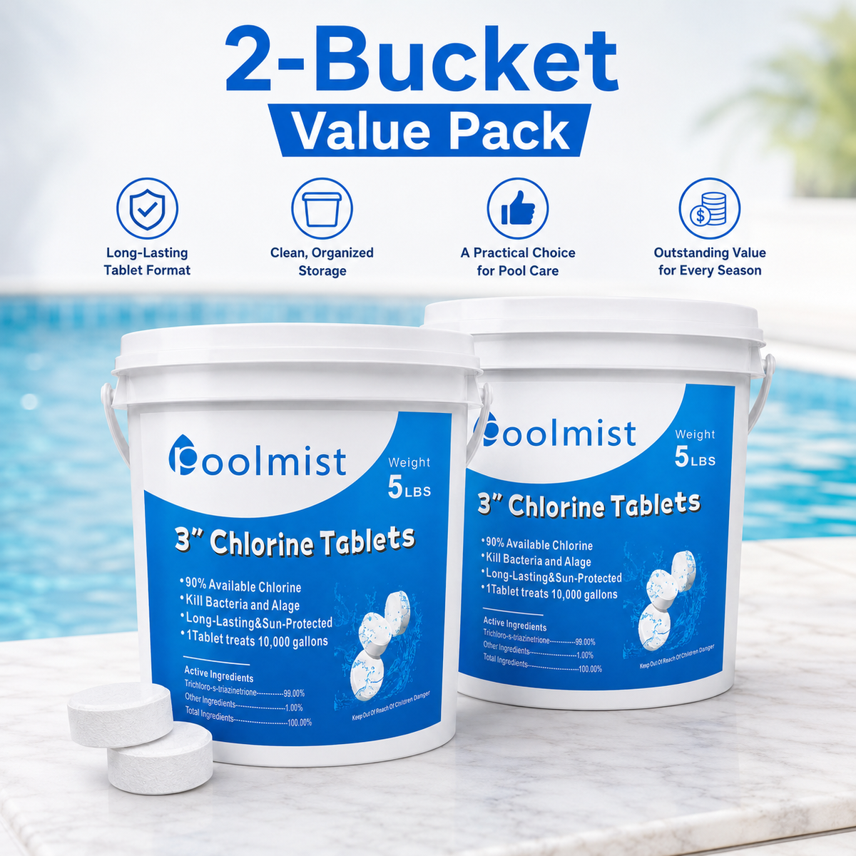 3-Inch Swimming Pool Chlorine Tablets | Fast-Acting & Long-Lasting | Durable Formula | Crystal Clear Water Quality