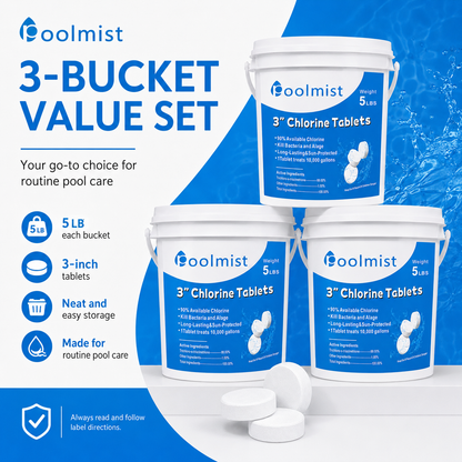 【15 lbs Total】3-Bucket 5-lb Individually Wrapped 3-Inch Stabilized Pool Chlorine Tablets | Fast-Acting & Long-Lasting Sanitization | Crystal Clear Water | Inground & Above Ground Pools