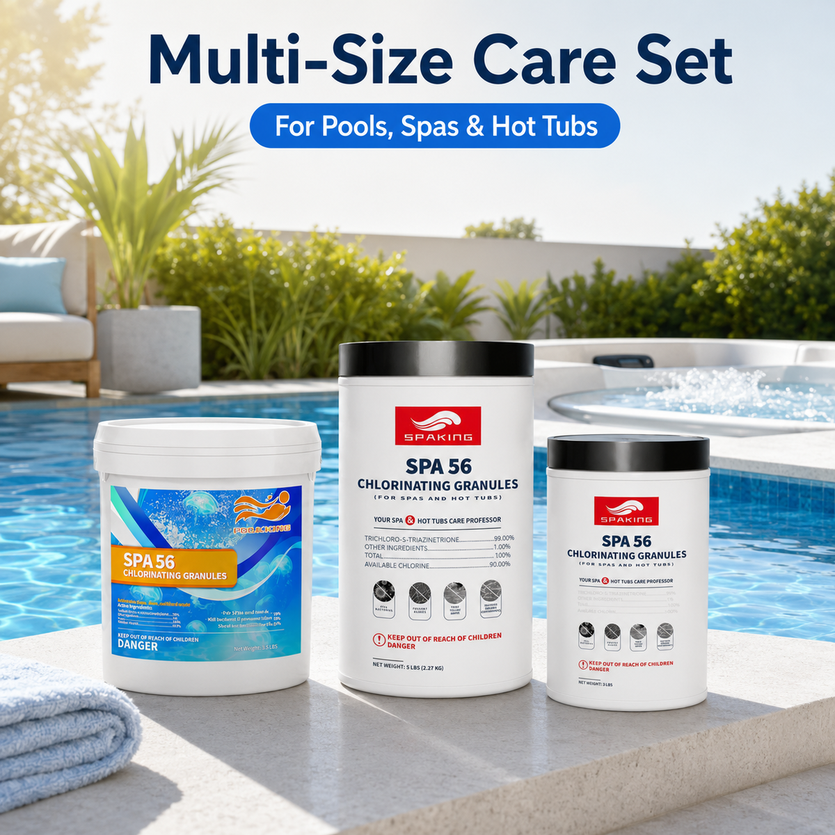 Fast-Dissolving Chlorine Powder Combo (2×3.5 lbs + 8×5 lbs + 1×3 lbs Buckets, 50 lbs Extra Large Total) | Algae & Bacteria Control | Pool/Spa/Fish Pond | Inground & Above Ground Pools