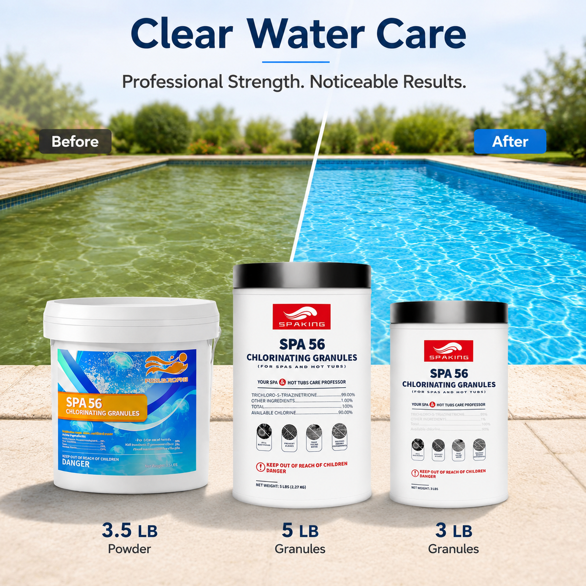 Fast-Dissolving Chlorine Powder Combo (2×3.5 lbs + 8×5 lbs + 1×3 lbs Buckets, 50 lbs Extra Large Total) | Algae & Bacteria Control | Pool/Spa/Fish Pond | Inground & Above Ground Pools