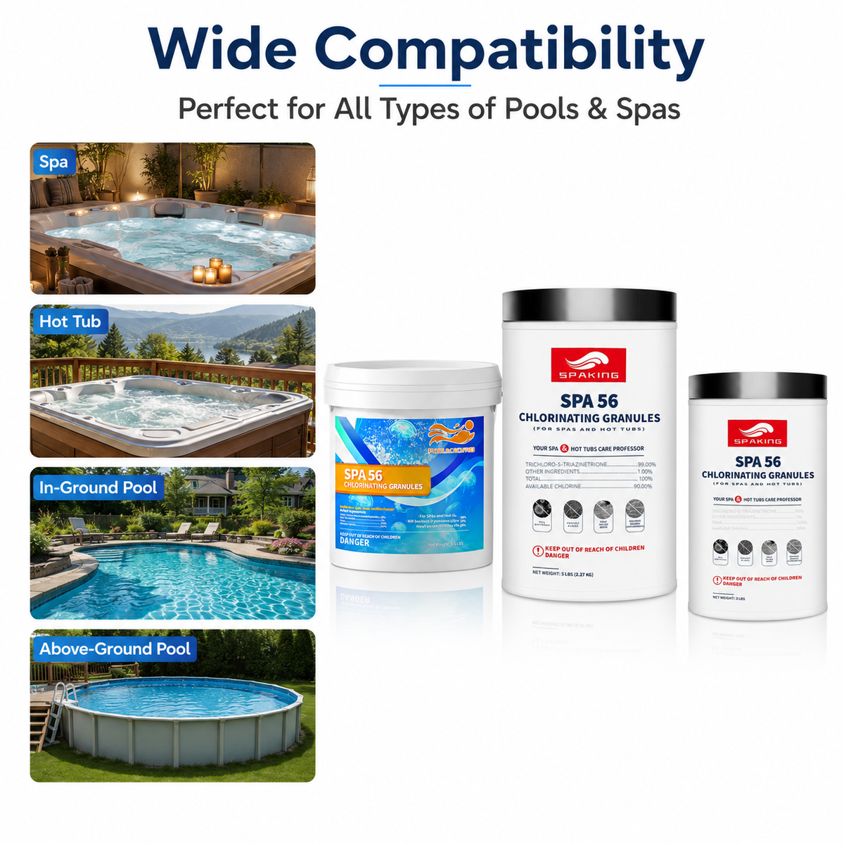 Fast-Dissolving Chlorine Powder Combo (2×3.5 lbs + 8×5 lbs + 1×3 lbs Buckets, 50 lbs Extra Large Total) | Algae & Bacteria Control | Pool/Spa/Fish Pond | Inground & Above Ground Pools