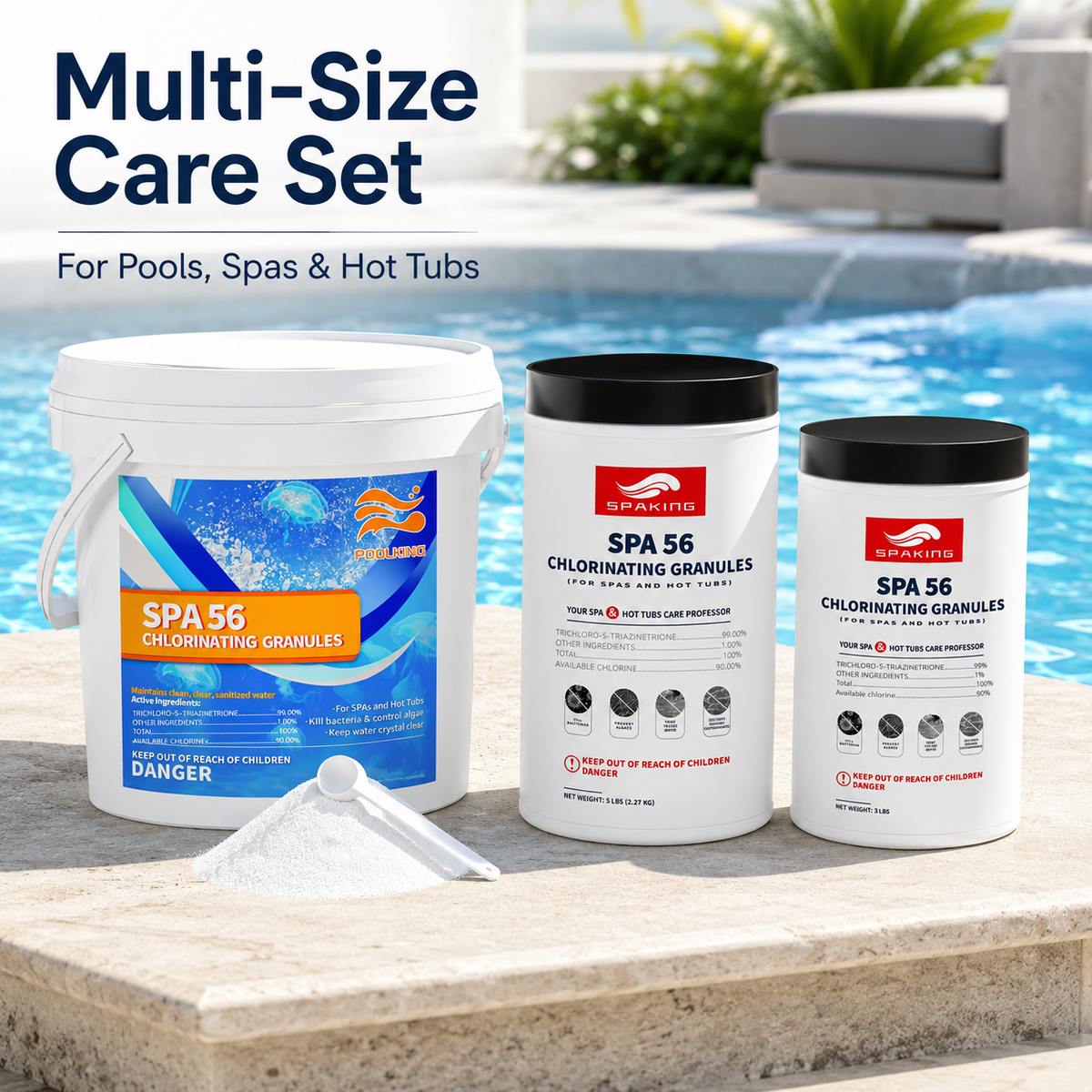 [Value Sterilization Kit] Fast-Dissolving Chlorine Powder Combo (2×3.5 lbs + 2×5 lbs + 1×3 lbs Buckets, 20 lbs Total) | Algae & Bacteria Control | Professional Pool/SPA/Fish Pond Sanitizer | Inground & Above Ground Pools