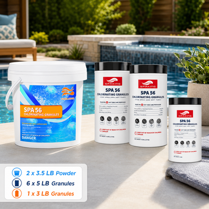 Fast-Dissolving Chlorine Powder Combo (2×3.5 lbs + 6×5 lbs + 1×3 lbs Buckets, 40 lbs Total) | Algae & Bacteria Control | Pool/SPA/Fish Pond | Inground & Above Ground Pools